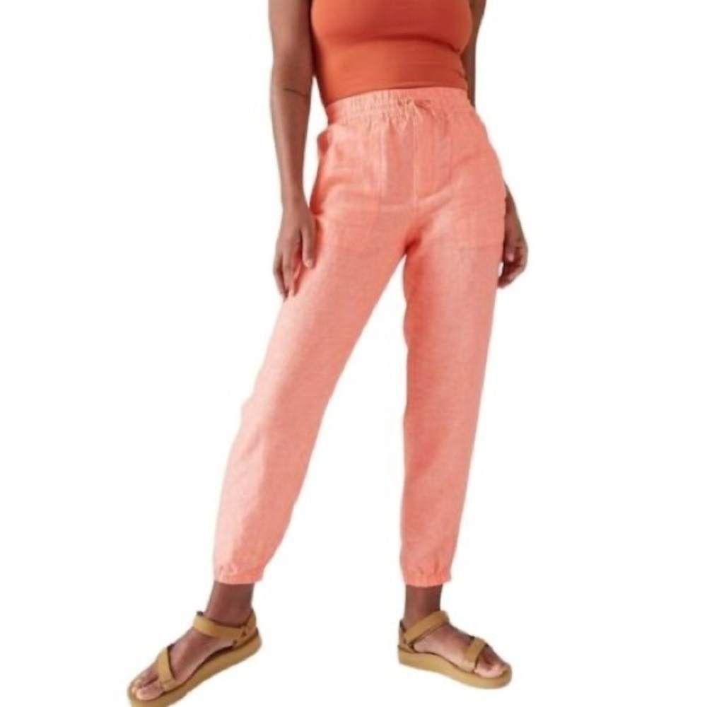 Athleta sz 10 TALL Calla Sunset Orange Retreat Linen Women's Jogger Pants